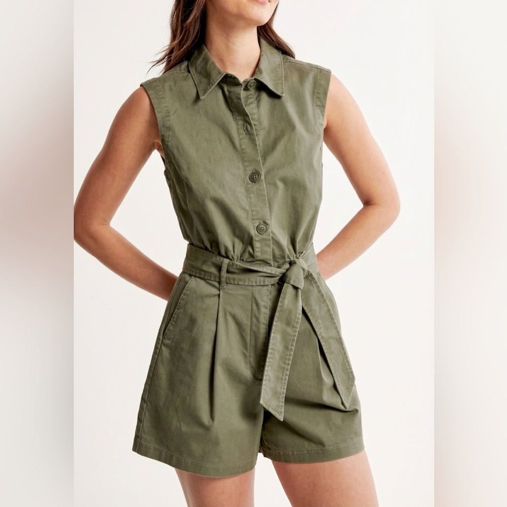 Sleeveless Olive Green Romper with Belt